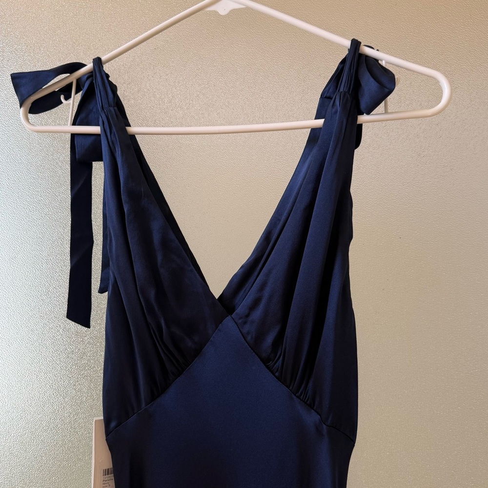 🆕 REFORMATION Pernille Silk Maxi Dress Navy Blue Sz L - Picture 5 of 7